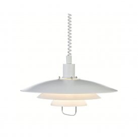 41641 Kirkenes Single Light Rise and Fall Ceiling Pendant In White Finish