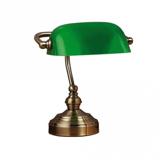 Markslojd 42575 Bankers Desk Lamp With Oxide Base And Green Glass Shade