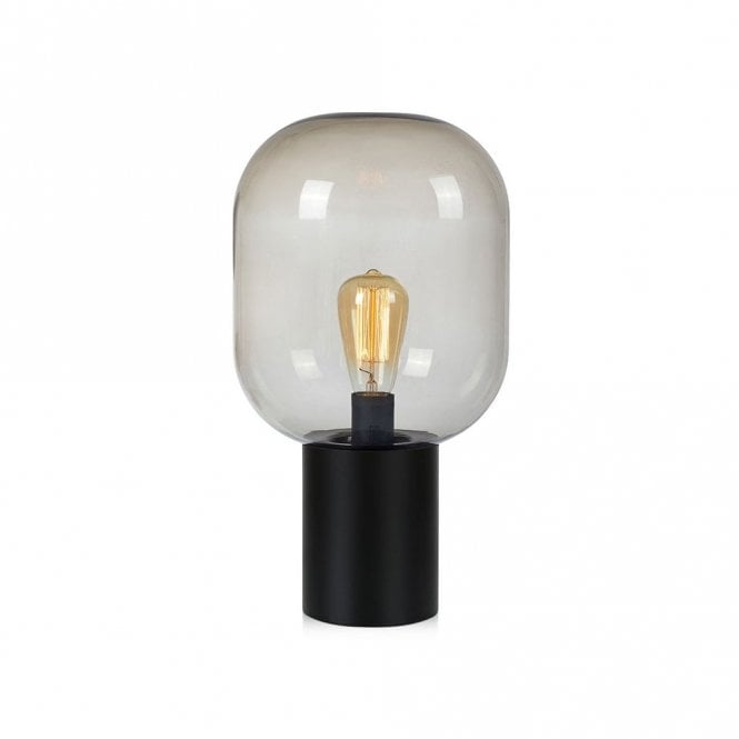 Markslojd 43792 Brooklyn Glass Table Lamp In Black Finish With Smoked Glass Shade