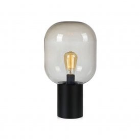 43792 Brooklyn Glass Table Lamp In Black Finish With Smoked Glass Shade