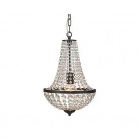 46047 Granso Single Light Ceiling Chandelier In Crystal And Matt Black Finish