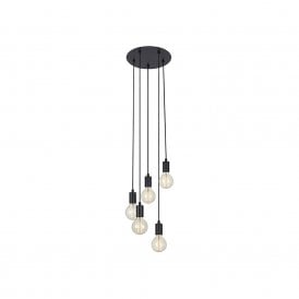 46058 Sky 5 Light Cluster Pendant In  Black Finish