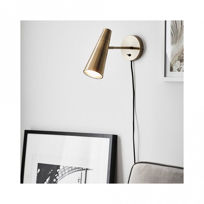 Markslojd 46160 Peak Single Light Wall Fitting In Antique Gold with Plug