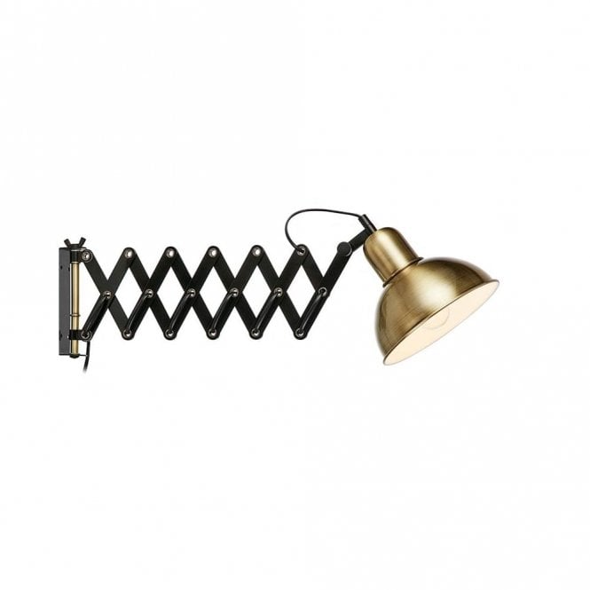 Markslojd Riggs Single Light Extendable Metal Wall Fitting with Plug in Black and Antique Brass Finish