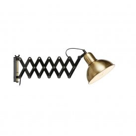 Riggs Single Light Extendable Metal Wall Fitting with Plug in Black and Antique Brass Finish