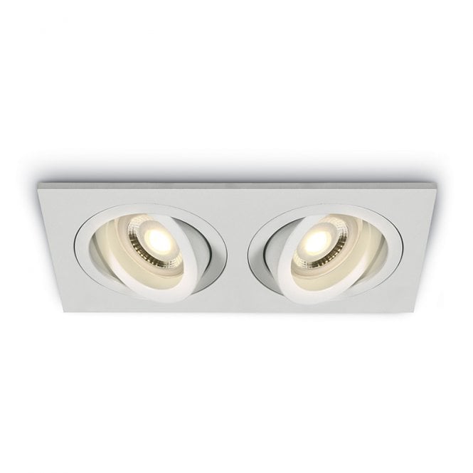 One Light Bay Rectangle Adjustable Twin Downlight - White