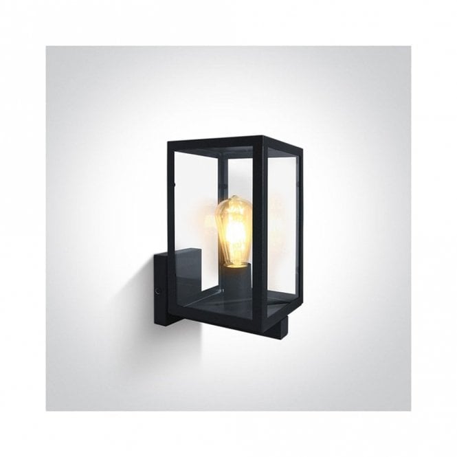 One Light Cube Outdoor Lantern Wall Light - Black
