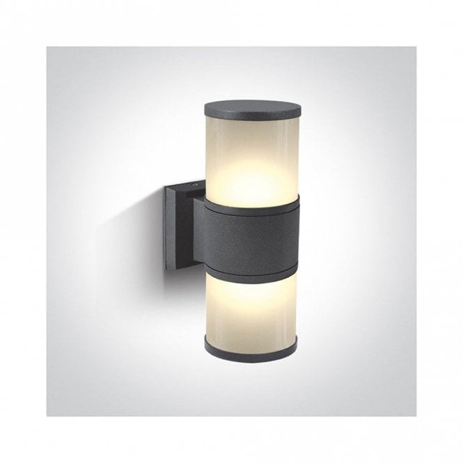 One Light Cylinder Outdoor Up & Down Wall Light - Anthracite & Opal