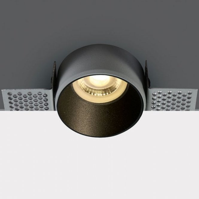 One Light Decorative Trimless Plaster-In Fixed Downlight - Black