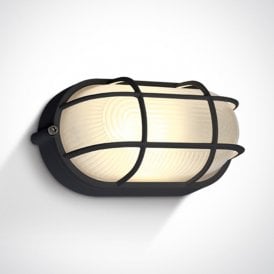 Guard 10W Warm White LED Outdoor Oval Bulkhead with Cage - Black