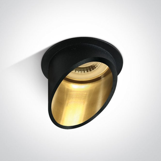 One Light Shore Edge Round Anti Glare Recessed Fixed Downlight - Black with Gold Reflector