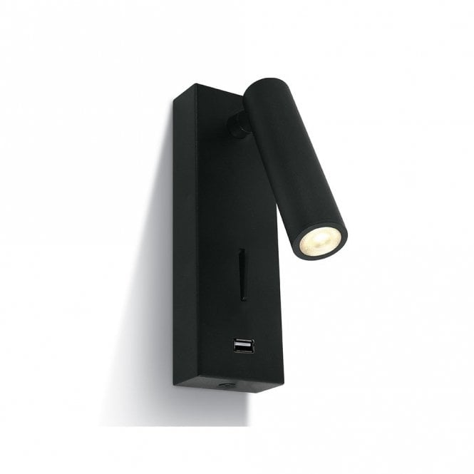 One Light Task LED Reading Light with USB Charging Port - Black