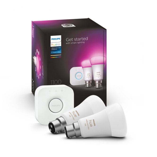 Philips  Hue 9W Multi Colour Smart Dimmable LED Bulb Bayonet Cap - Pack of 2 - Starter Kit
