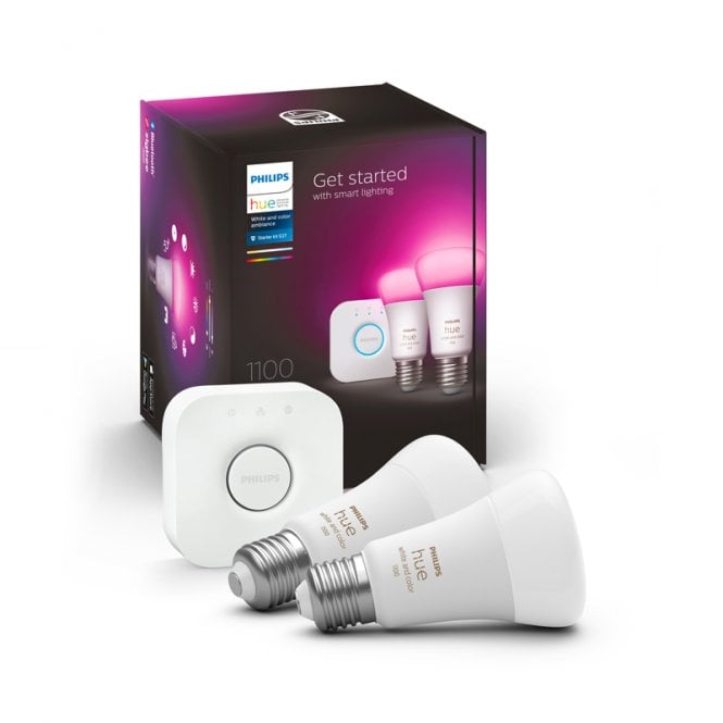 Philips  Hue 9W Multi Colour Smart Dimmable LED Bulb Screw Cap - Pack of 2 - Starter Kit