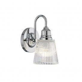 Quintiesse Addison LED Single Light Bathroom Wall Fitting In Polished Chrome Finish With Ribbed Glass Shade