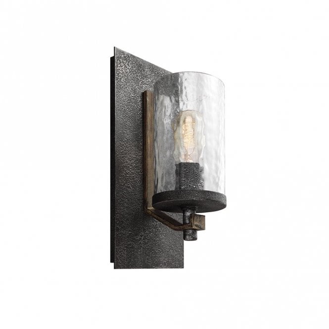Quintiesse  Angelo Single Light Flush Wall Fitting In Weathered Oak & Slate Grey Metal Finish