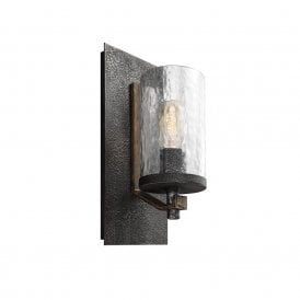 Quintiesse Angelo Single Light Flush Wall Fitting In Weathered Oak & Slate Grey Metal Finish