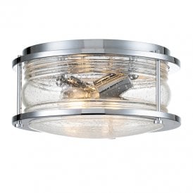 Ashland Bay 2 Light Bathroom Flush Ceiling Fitting In Polished Chrome Finish with Clear Seeded Glass