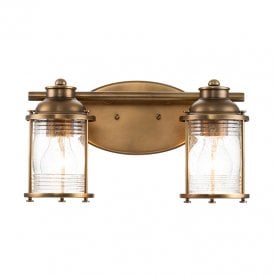 Ashland Bay 2 Light Bathroom Wall Fitting In Natural Brass Finish with Clear Seeded Glass