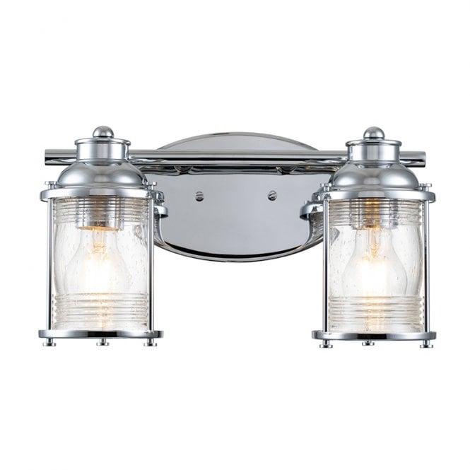 Quintiesse Ashland Bay 2 Light Bathroom Wall Fitting In Polished Chrome Finish with Clear Seeded Glass