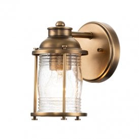 Ashland Bay Single Light Bathroom Wall Fitting In Natural Brass Finish with Clear Seeded Glass