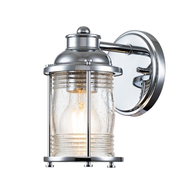 Quintiesse Ashland Bay Single Light Bathroom Wall Fitting In Polished Chrome Finish with Clear Seeded Glass