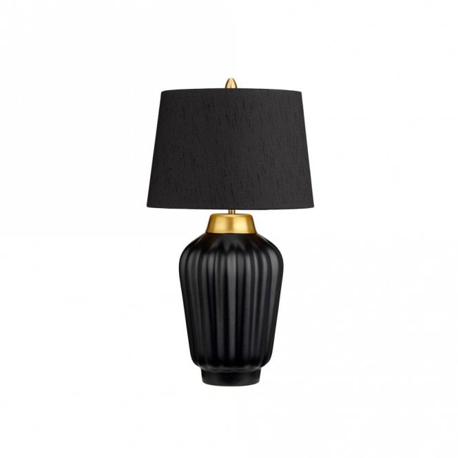 Quintiesse Bexley Single Light Table Lamp In Black & Brushed Brass With Black Faux Silk Shade