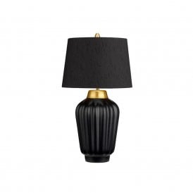 Quintiesse Bexley Single Light Table Lamp In Black & Brushed Brass With Black Faux Silk Shade