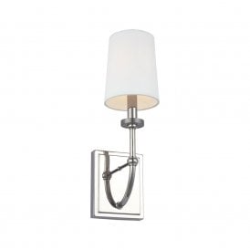 Quintiesse Felixstowe Singe Light LED Bathroom Wall Fitting In Polished Chrome Finish With White Parchment Shade