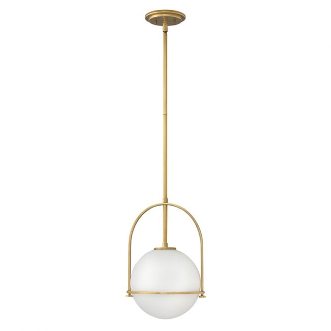 Quintiesse Somerset Single Light Ceiling Pendant In Heritage Brass Finish with Opal Glass
