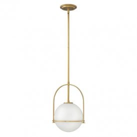 Somerset Single Light Ceiling Pendant In Heritage Brass Finish with Opal Glass