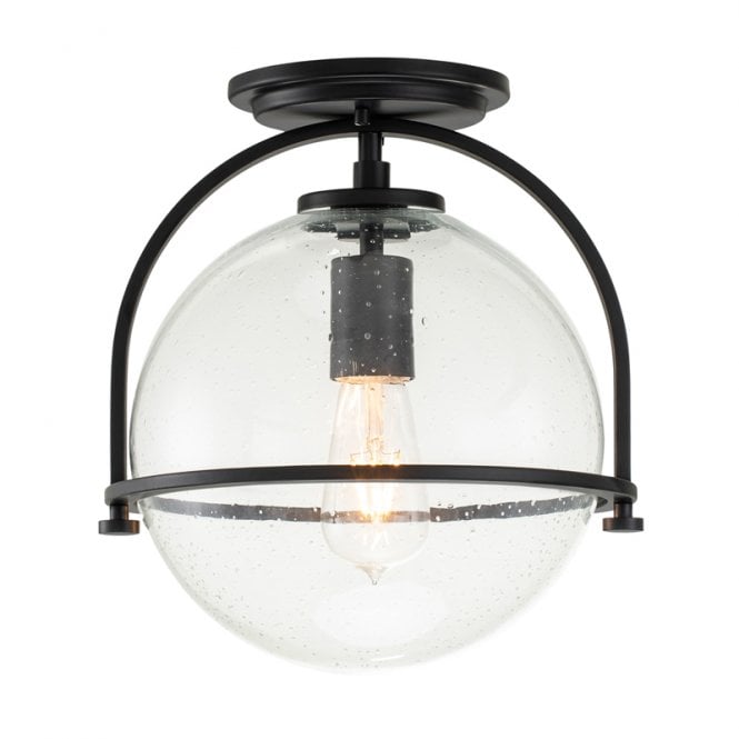 Quintiesse Somerset Single Light Flush Ceiling Fitting In Black Finish with Clear Seeded Glass