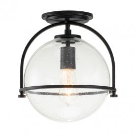 Somerset Single Light Flush Ceiling Fitting In Black Finish with Clear Seeded Glass