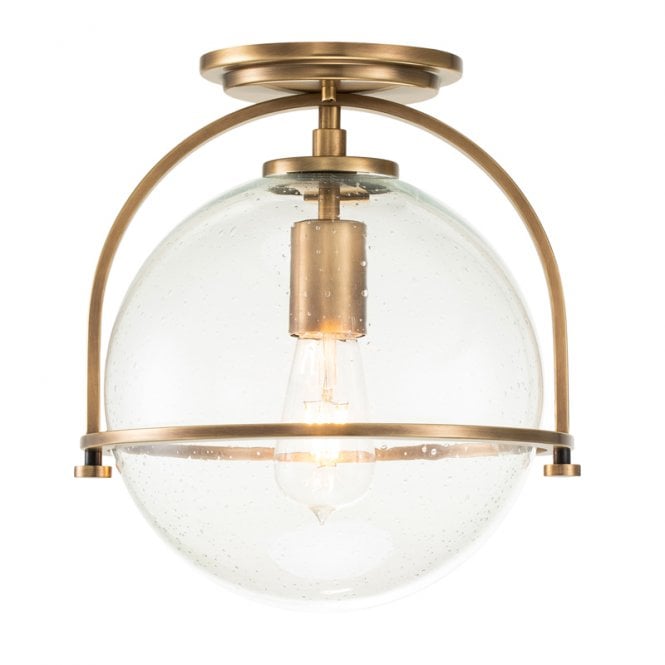 Quintiesse Somerset Single Light Flush Ceiling Fitting In Heritage Brass Finish with Clear Seeded Glass