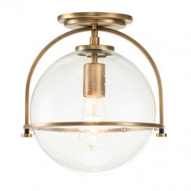 Somerset Single Light Flush Ceiling Fitting In Heritage Brass Finish with Clear Seeded Glass