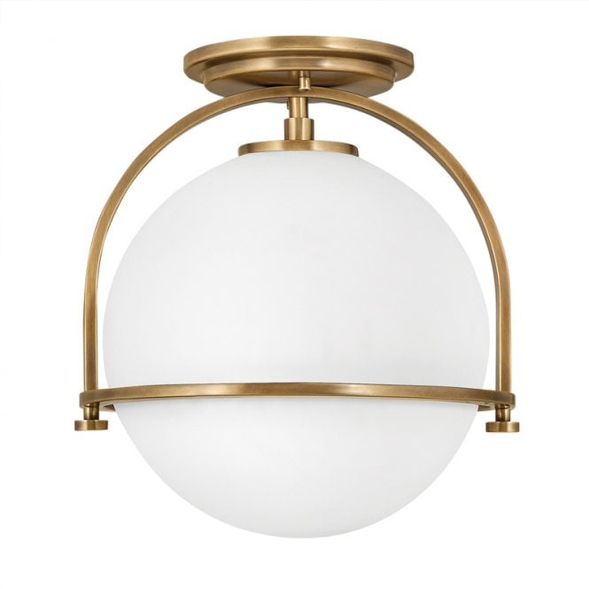 Quintiesse Somerset Single Light Flush Ceiling Fitting In Heritage Brass Finish with Opal Glass