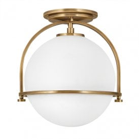 Somerset Single Light Flush Ceiling Fitting In Heritage Brass Finish with Opal Glass