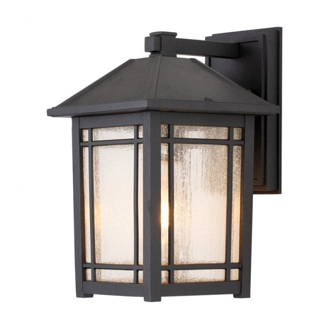 Quoizel  Cedar Point Single Light Medium Outdoor Wall Lantern in Black Finish with Clear Seeded Glass