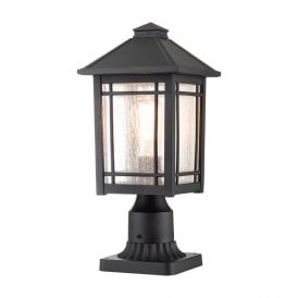 Quoizel Cedar Point Single light Pedestal Light in Black Finish with Clear Seeded Glass