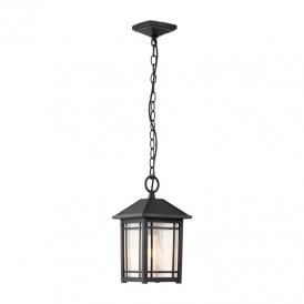 Quoizel Cedar Point Single Light Pendant Porch Lantern in Black Finish with Clear Seeded Glass