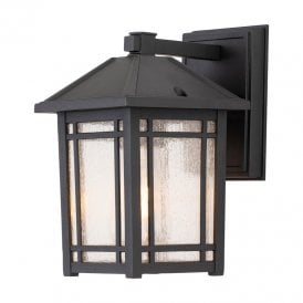 Quoizel Cedar Point Single Light Small Outdoor Wall Lantern in Black Finish with Clear Seeded Glass