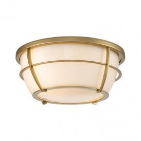 Quoizel Chance 2 Light Flush Bathroom Ceiling Fitting in Natural Brass Finish And Opal White Glass