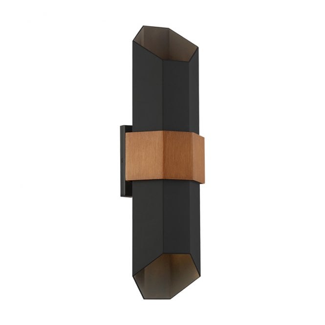 Quoizel Chasm Large LED Outdoor Wall Fitting in Matt Black Finish And Painted Wood Effect