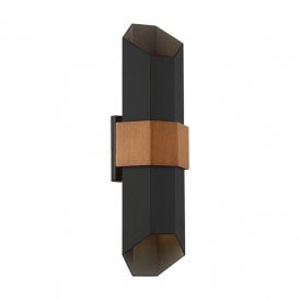 Quoizel Chasm Large LED Outdoor Wall Fitting in Matt Black Finish And Painted Wood Effect
