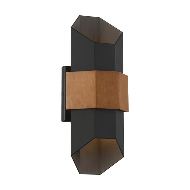 Quoizel Chasm Medium LED Outdoor Wall Fitting In Matt Black Finish And Painted Wood Effect