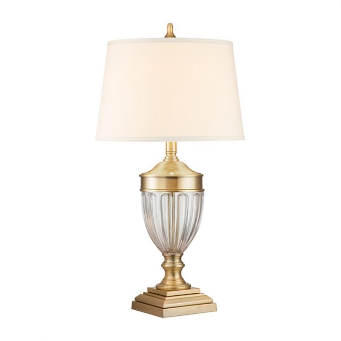Quoizel Dennison Single Light Table Lamp in Brushed Brass with Cream Shade