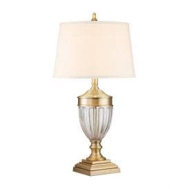 Quoizel Dennison Single Light Table Lamp in Brushed Brass with Cream Shade