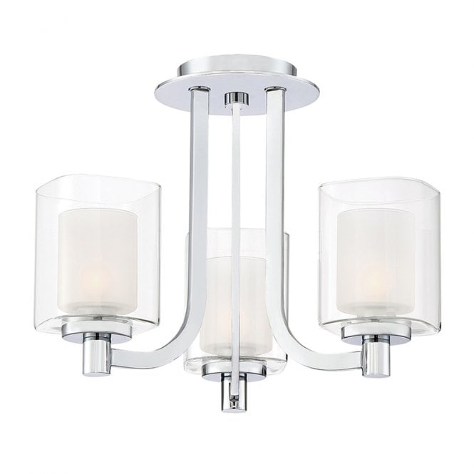Quoizel  Kolt 3 Light Semi Flush Bathroom Ceiling Light In Polished Chrome Finish With Glass Shades