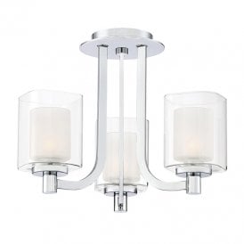 Quoizel Kolt 3 Light Semi Flush Bathroom Ceiling Light In Polished Chrome Finish With Glass Shades