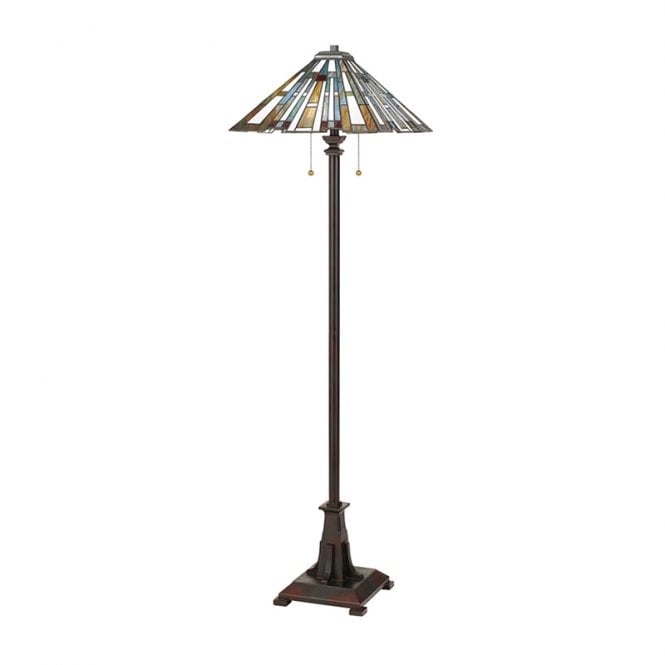 Quoizel Maybeck 2 Light Tiffany Style Floor Lamp In Valiant Bronze Finish And Tiffany Shade